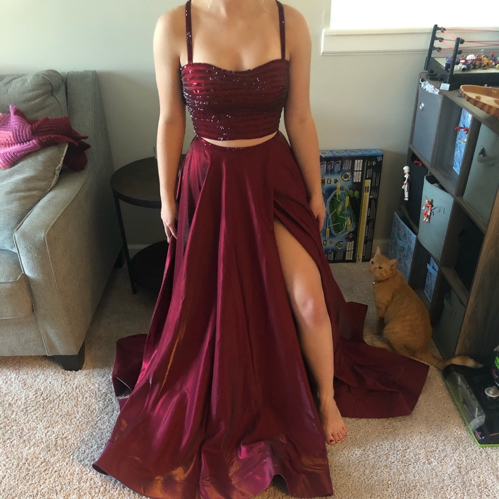 Wine Red 2-Piece Prom Dress
